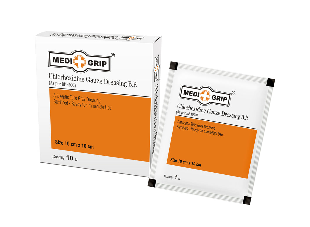 Medigrip Chlorhexidine Gauze Dressing  B.P. 10 cm x 10 cm (Pack of 10 Pieces)