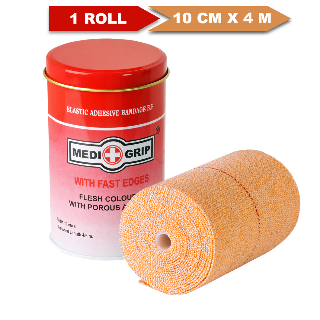 Medigrip Elastic Adhesive Bandage 10 cm X 4 / 6 m (Pack of 1 Roll) Crepe Bandage