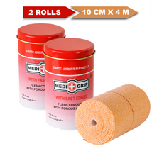 Load image into Gallery viewer, Medigrip Elastic Adhesive Bandage 10 cm X 4 / 6 m (Pack of 2 Rolls) Crepe Bandage
