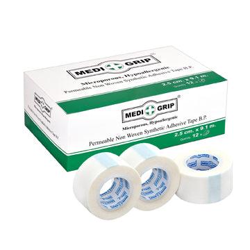 Medigrip Non Woven Microporous Paper Tape 2.5 cm X 9.1 m (Pack of 12 Rolls) White