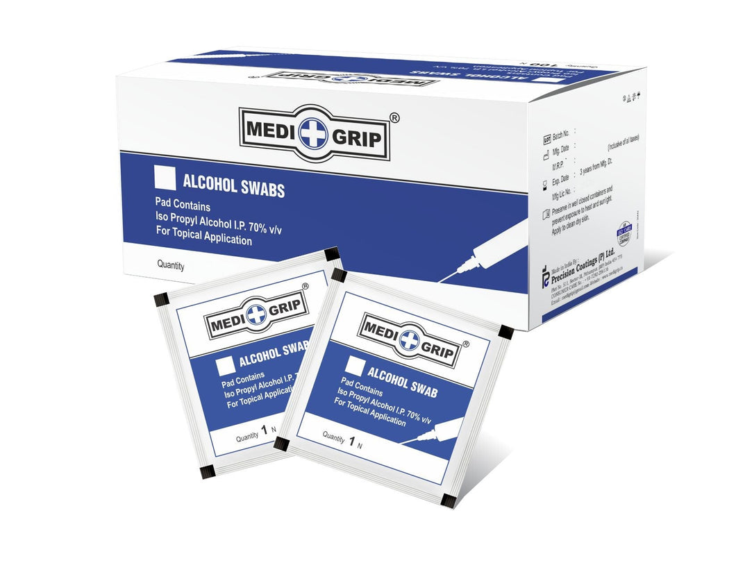 Medigrip Alcohol Swabs Pre-Injection Prep & Disinfecting Wipes 70% Iso Propyl Alcohol IP v/v  (100 Units)